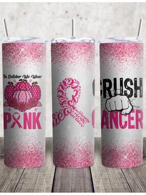 Hand Crafted Pink Breast Cancer Awareness Stainless Tumbler